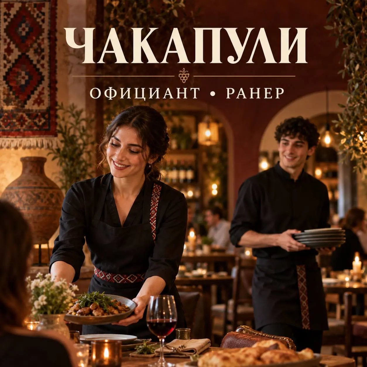 1️⃣ОФИЦИАНТ - от 3000₽/выход + чаевые + мотивация
2️⃣РАНЕР - от 3000₽/выход + чаевые от официантов
Ресторан ЧАКАПУЛИ
• Москва, м | Сетка — социальная сеть от hh.ru
