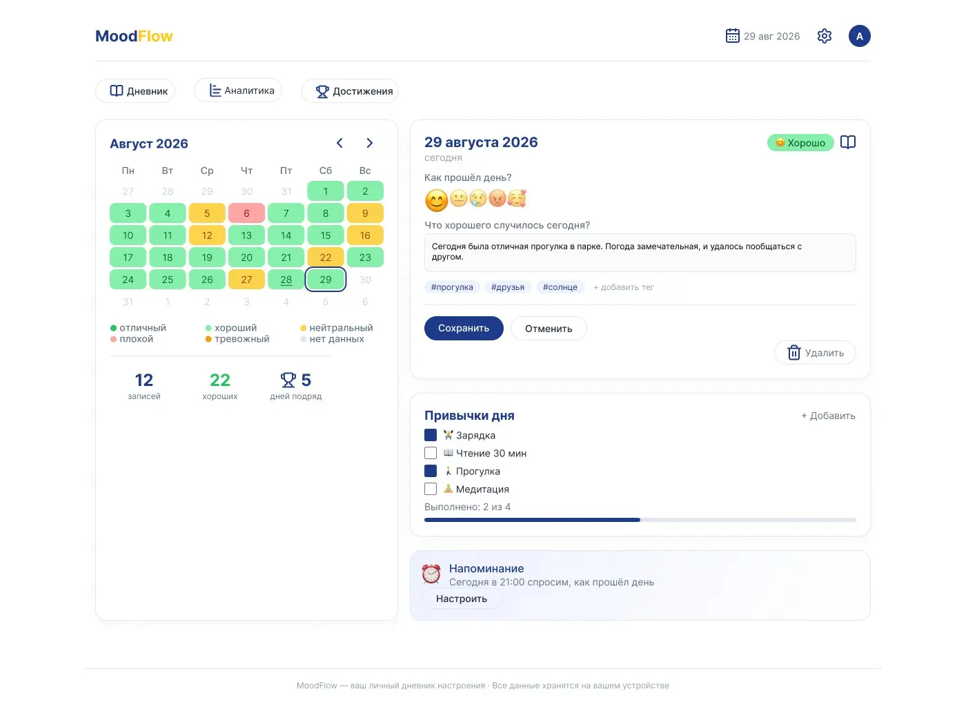 В процессе: проектирую веб-приложение MoodFlow | Сетка — социальная сеть от hh.ru