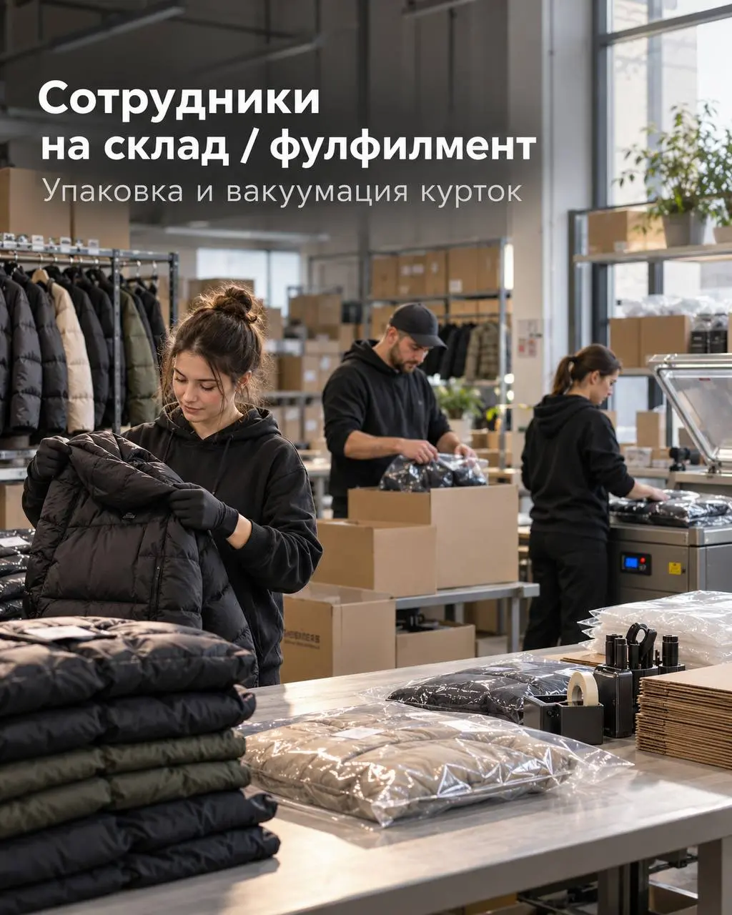 1️⃣УПАКОВЩИЦА - от 3000₽/смена
2️⃣СОТРУДНИК НА ВАКУУМАЦИЮ КУРТОК - от 3500₽/смена
Склад / фулфилмент
• Москва, м | Сетка — социальная сеть от hh.ru
