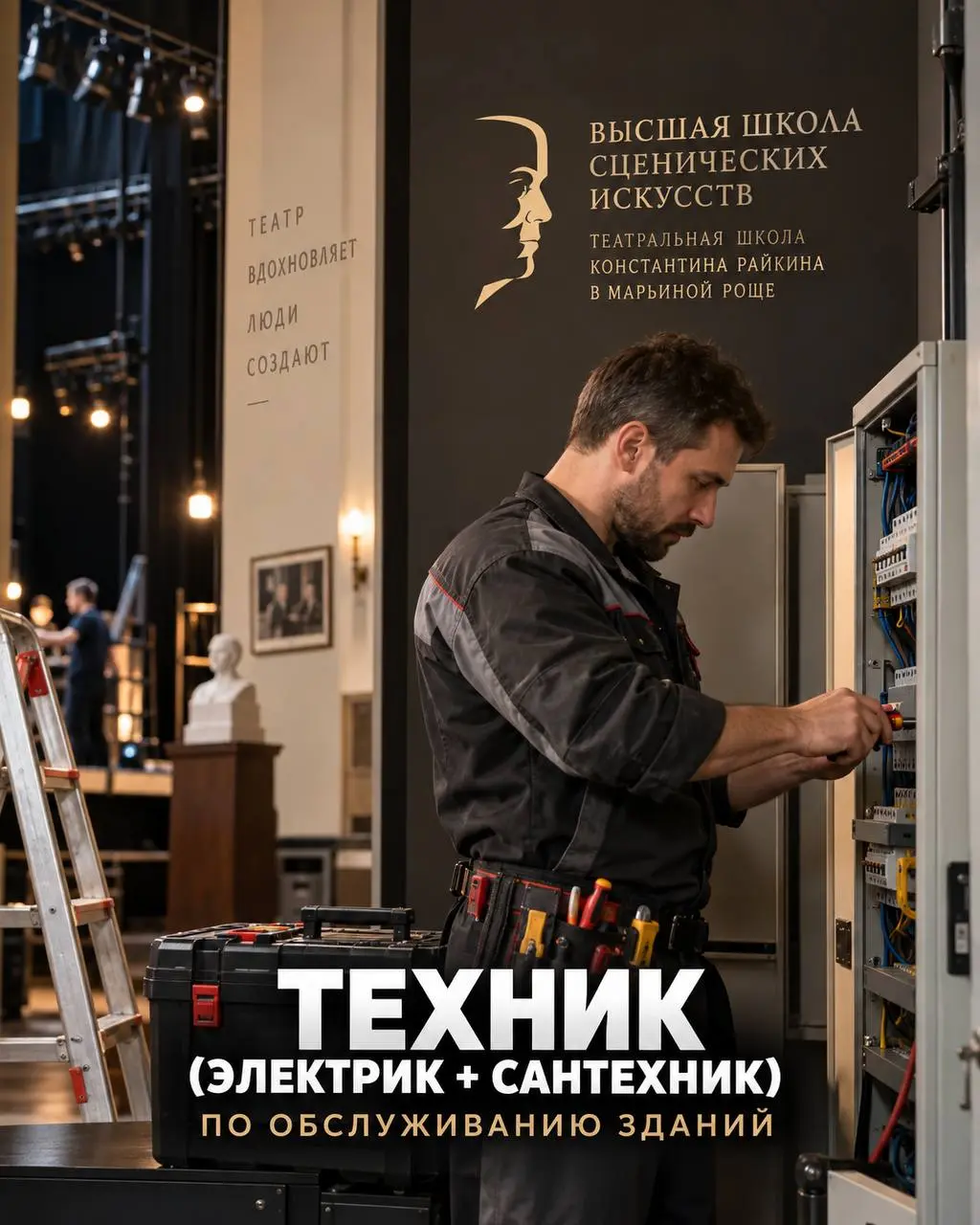 ТЕХНИК (ЭЛЕКТРИК+САНТЕХНИК)
АНО "Высшая школа сценических искусств"
• Москва, Марьина роща
• Строительство
• +79152412326
Полное описание вакансии размещено в Телеграм и Макс | Сетка — социальная сеть от hh.ru