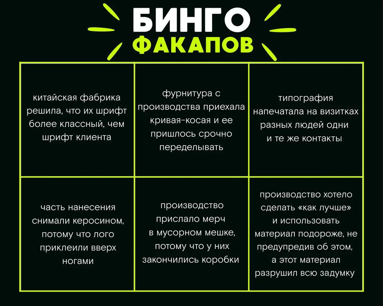 Бинго факапов
Что может пойти не так, но о чем никогда не узнает клиент?
Собрали бинго случаев из нашей практики | Сетка — социальная сеть от hh.ru