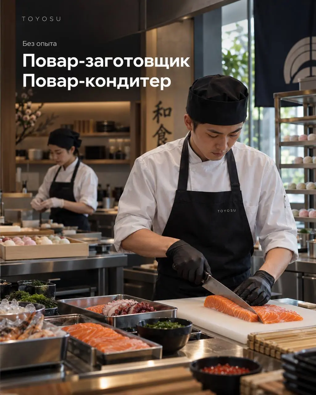 1️⃣ПОВАР-ЗАГОТОВЩИК (РЫБА,
2️⃣МОРЕПРОДУКТЫ),
3️⃣ПОВАР-КОНДИТЕР (ДЕСЕРТЫ МОТИ)
4 800₽/смена - 5 400₽/смена
TOYOSU
• Москва, м | Сетка — социальная сеть от hh.ru
