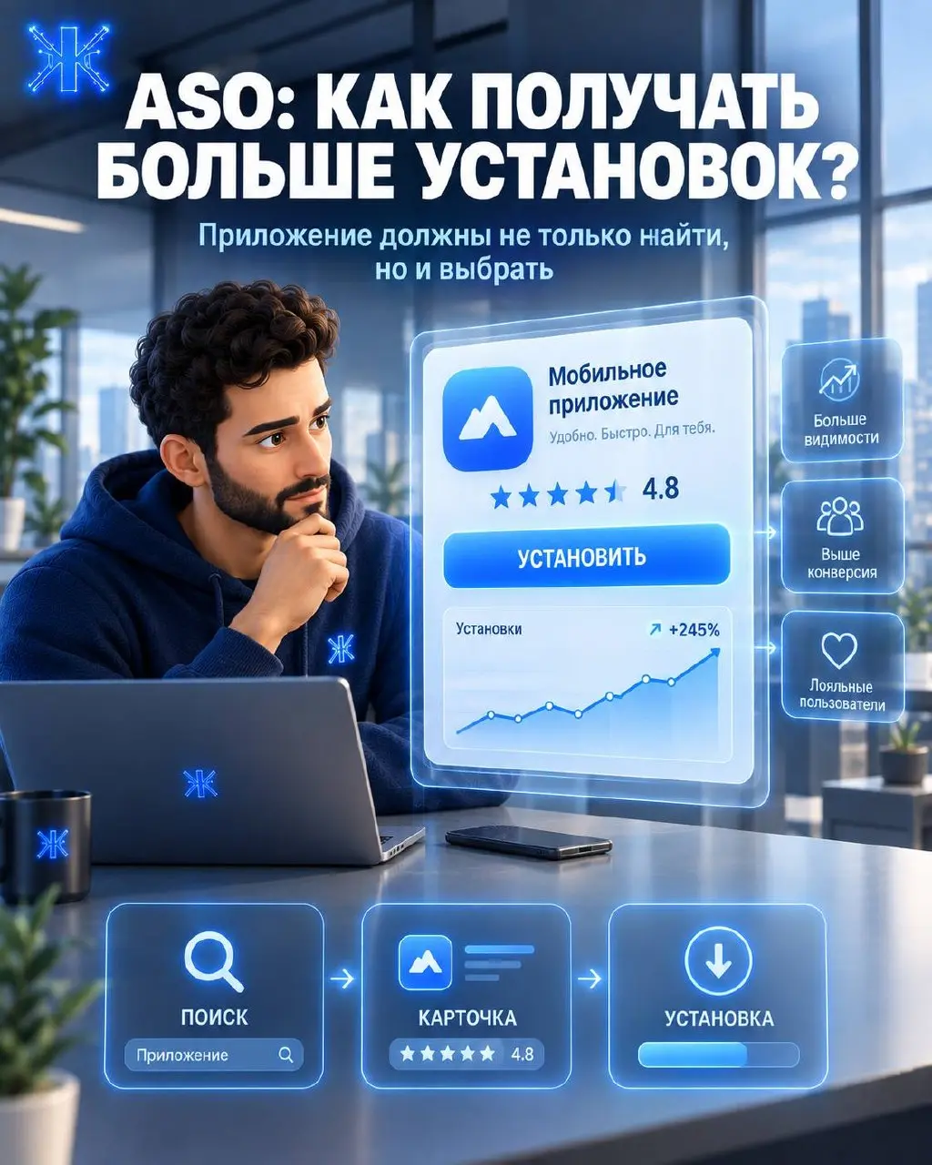 📱 ASO: почему приложение может быть хорошим, но его никто не устанавливает?
Можно вложить деньги в рекламу, сделать удобное приложение и привести тысячи пользователей | Сетка — социальная сеть от hh.ru