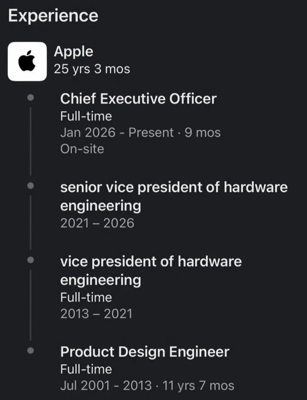 Решите заглянуть в LinkedIn нового CEO Apple - удивитесь - 25 лет в Apple, примерно как наши родители на заводах. И я кстати считаю, что «пересидеть всех» это недооцененный career advice | Сетка — социальная сеть от hh.ru