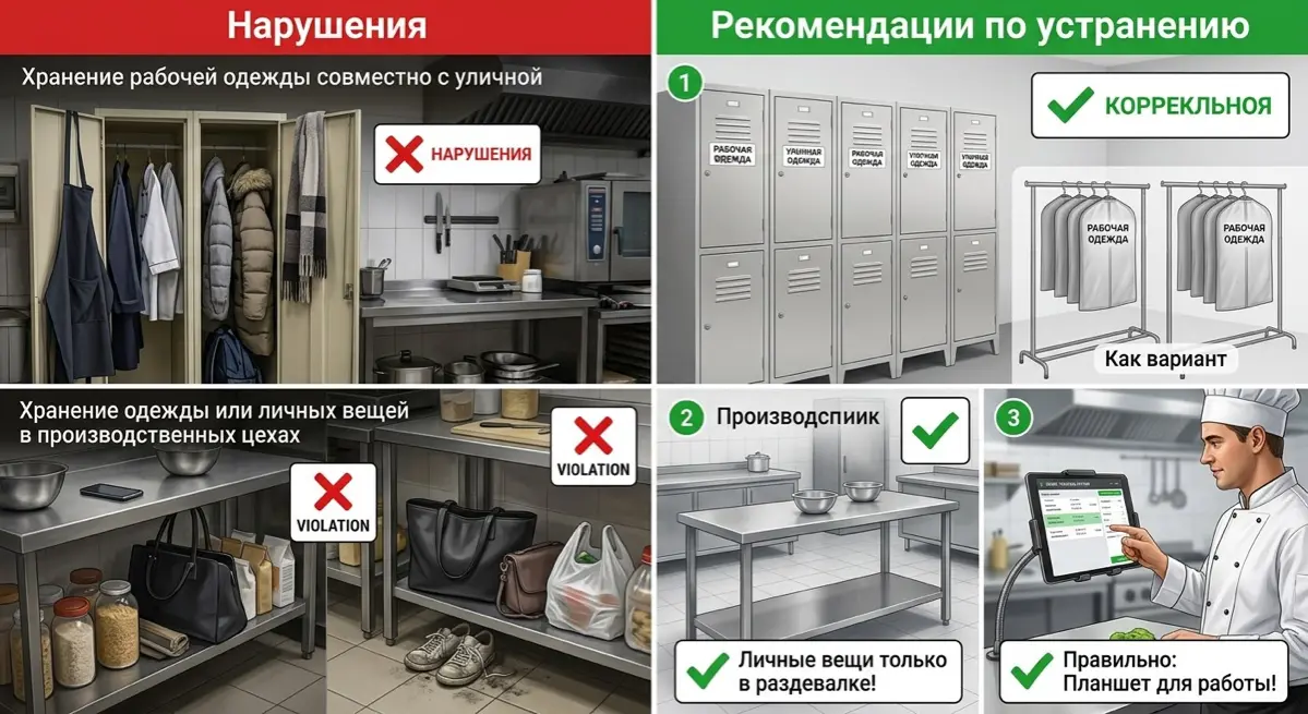 Нарушения в кафе: хранение рабочей одежды совместно с уличной. Хранение одежды или личных вещей в производственных цехах | Сетка — социальная сеть от hh.ru