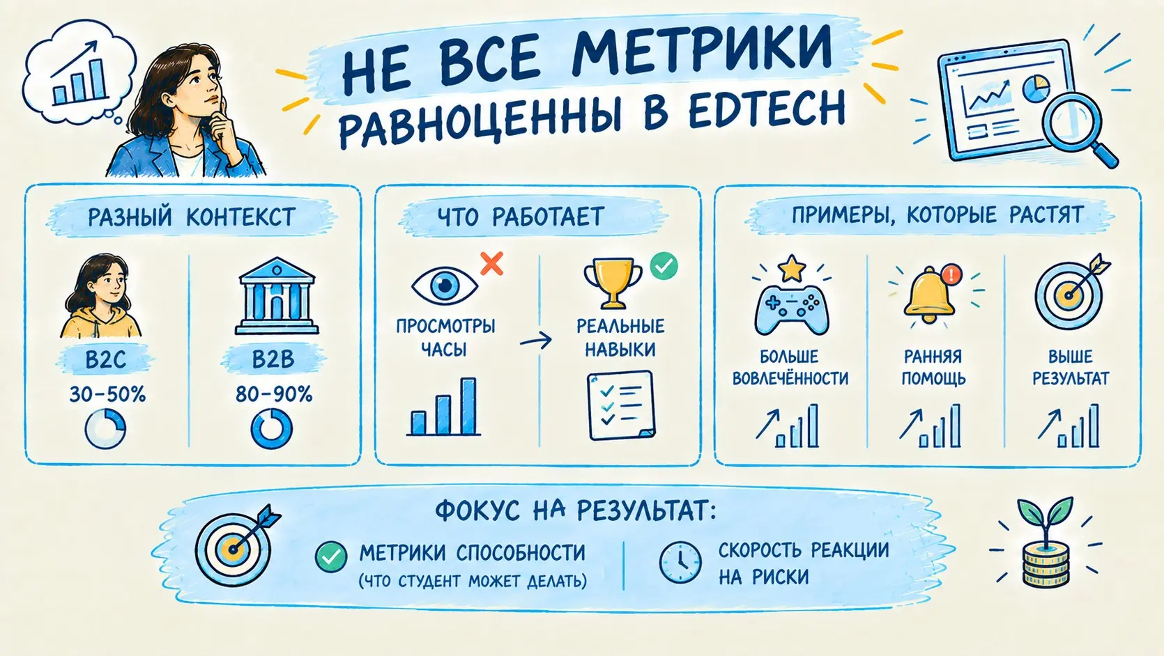 Что реальные EdTech-кейсы говорят о метриках, которые важны | Сетка — социальная сеть от hh.ru