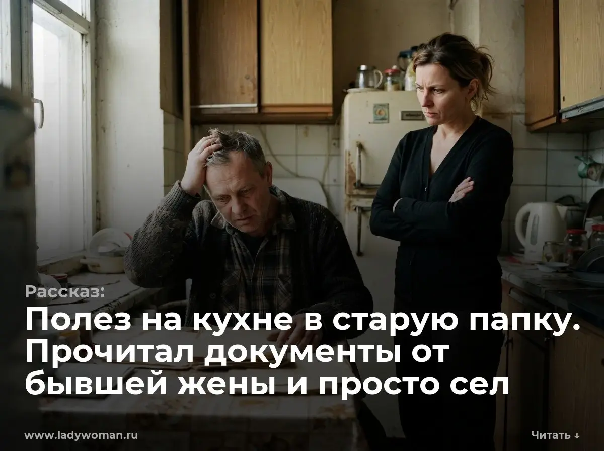 Полез на кухне в старую папку. Прочитал документы от бывшей жены и просто сел
— Если бы не я, ты бы сейчас на трассе фуры мыл, — Алина бросила ключи на тумбочку | Сетка — социальная сеть от hh.ru