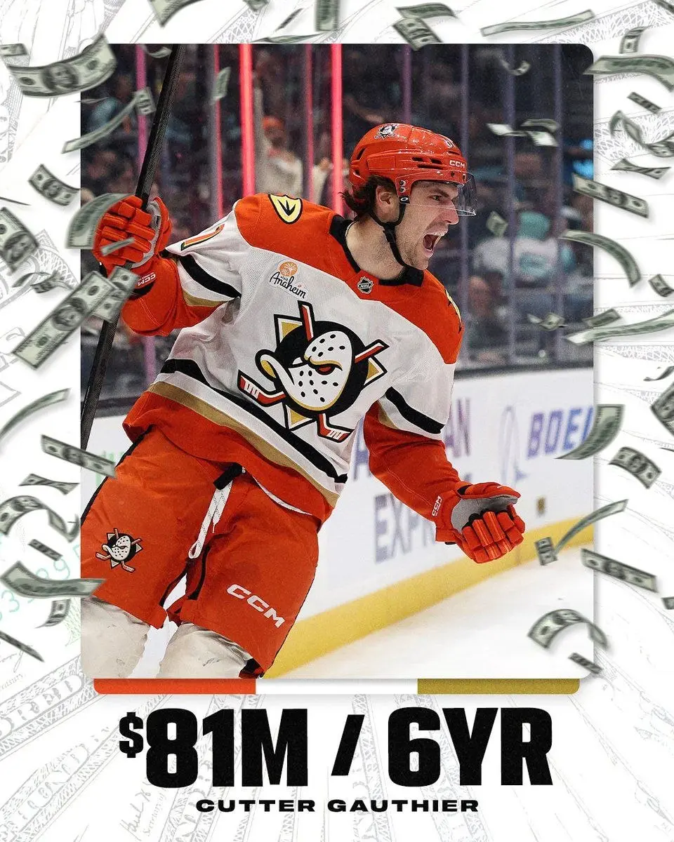 ❗️ Завершилась эпопея с Готье
The 🦆 signed 22 y/o F Cutter Gauthier to 6 year $13.5M cap hit contract
Yr 1: $850K Salary, $18.651M Signing Bonus
Yr 2: $900K Salary, $13.755M SB
Yr 3: $950K Salary, $10 | Сетка — социальная сеть от hh.ru
