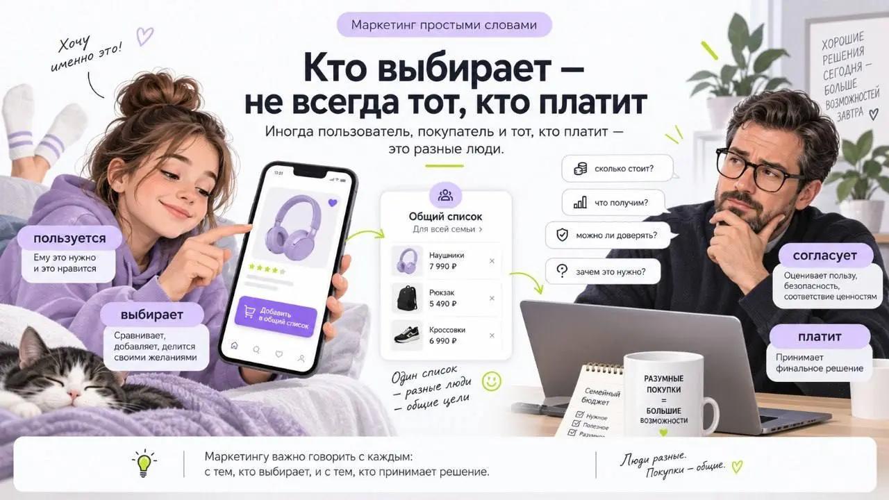 У Ozon появилась функция с очень понятным названием — «Купи мне».
Молодой пользователь выбирает товар и добавляет его в семейную корзину, чтобы показать родителям | Сетка — социальная сеть от hh.ru