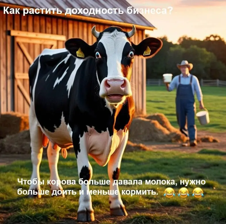 Как сделать так, чтобы корова давала больше молока?- ответ на картинке.
РОСТ ПРИБЫЛЬНОСТИ
⭐️1 | Сетка — социальная сеть от hh.ru