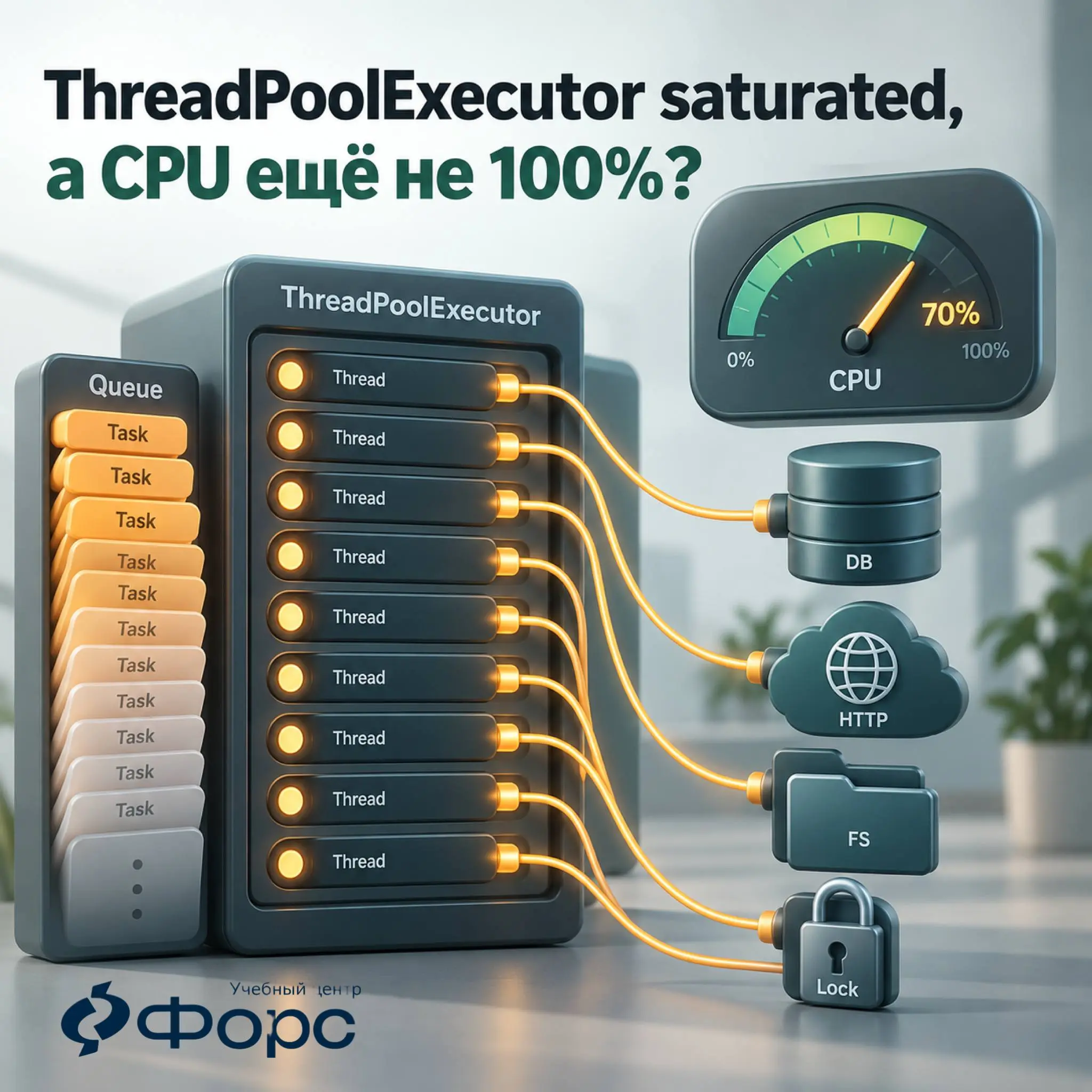 🛠️ ThreadPoolExecutor saturated, а CPU ещё не 100%?
Это возможно: threads могут ждать database, HTTP, filesystem, locks или другой blocking dependency | Сетка — социальная сеть от hh.ru