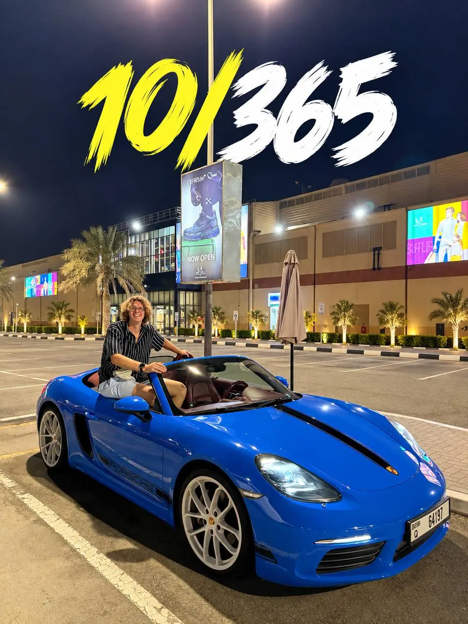День 10
Сегодня я впервые ездил на кабриолете)
Взяли в аренду Porsche — и это идеальная дофоминовая машина для блога 😁
Я продолжаю снимать контент — примерно 5 роликов в день | Сетка — социальная сеть от hh.ru