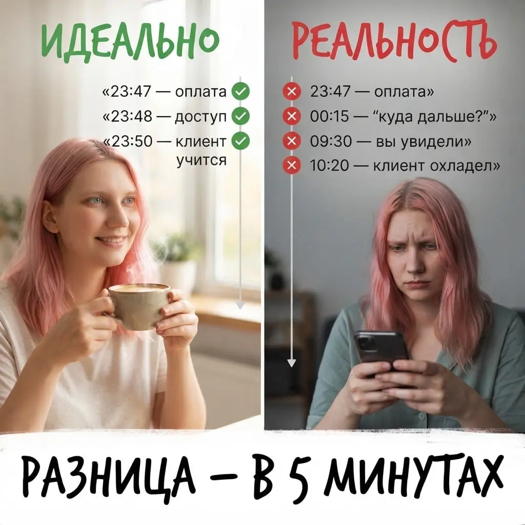 Человек оплатил ваш продукт в 23:47. Что происходит дальше? ⏰
Человек оплатил ваш продукт 23:47..
Вы спите.
Ваш менеджер тоже спит.
А клиент сидит и думает:
"Так. Деньги списались | Сетка — социальная сеть от hh.ru