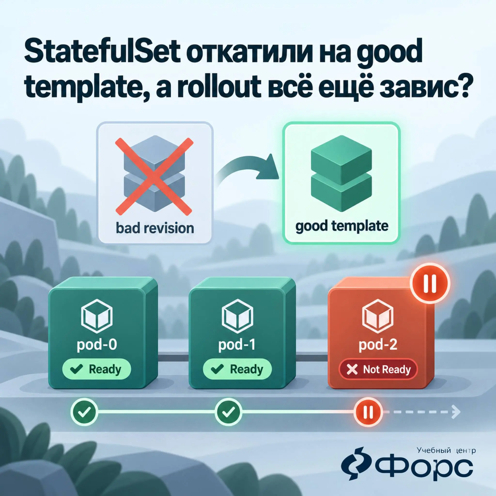 🛠️ StatefulSet откатили на good template, а rollout всё ещё завис?
При RollingUpdate + OrderedReady это documented forced rollback scenario | Сетка — социальная сеть от hh.ru