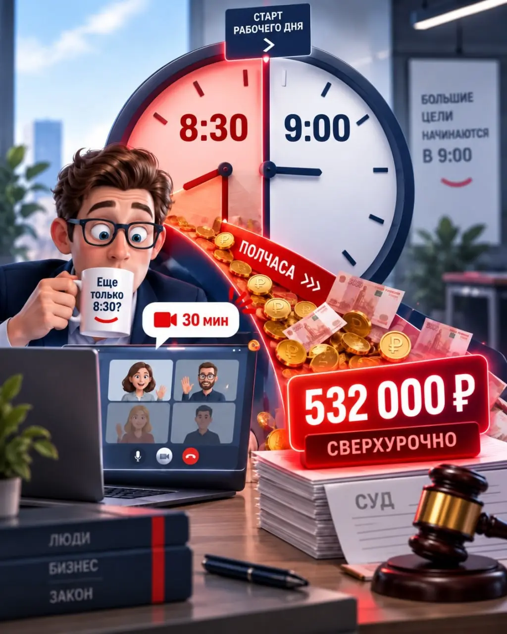 Планерка пораньше на 30 минут? Цена вопроса — 532 тысячи. | Сетка — социальная сеть от hh.ru