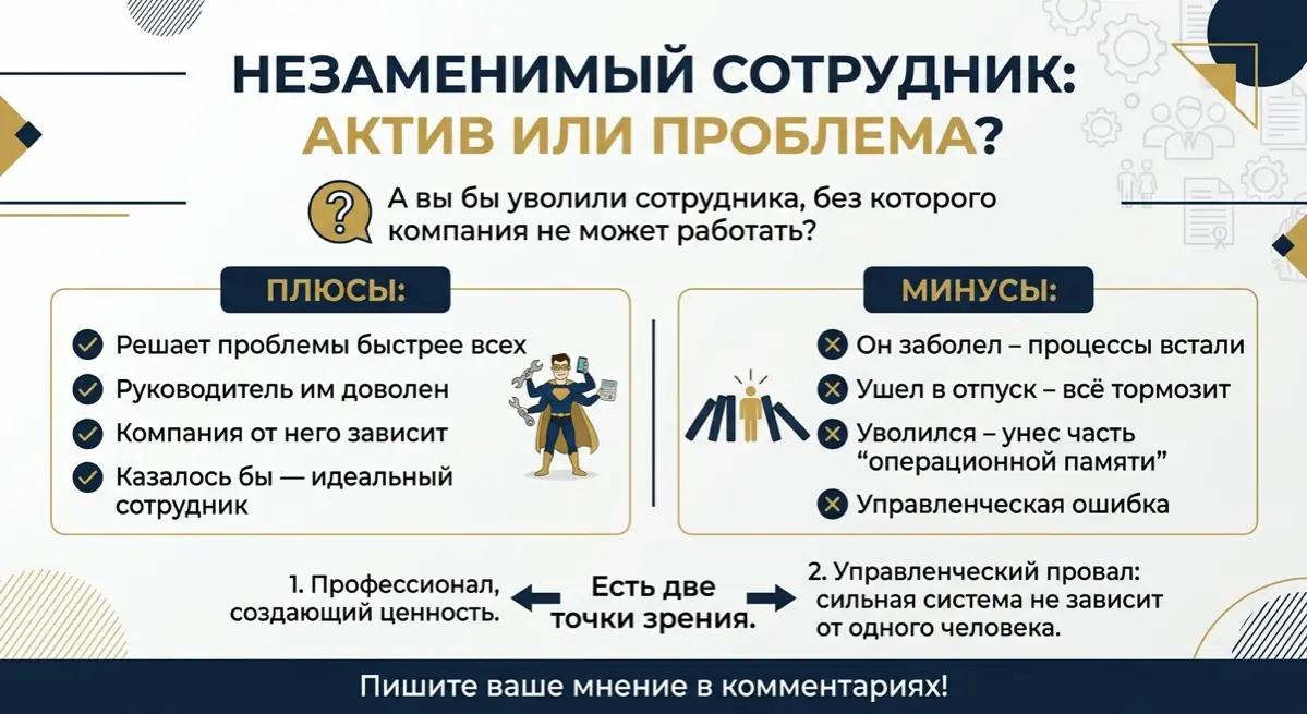 А вы бы уволили сотрудника, без которого компания не может работать?
Звучит абсурдно.
Но давайте представим | Сетка — социальная сеть от hh.ru