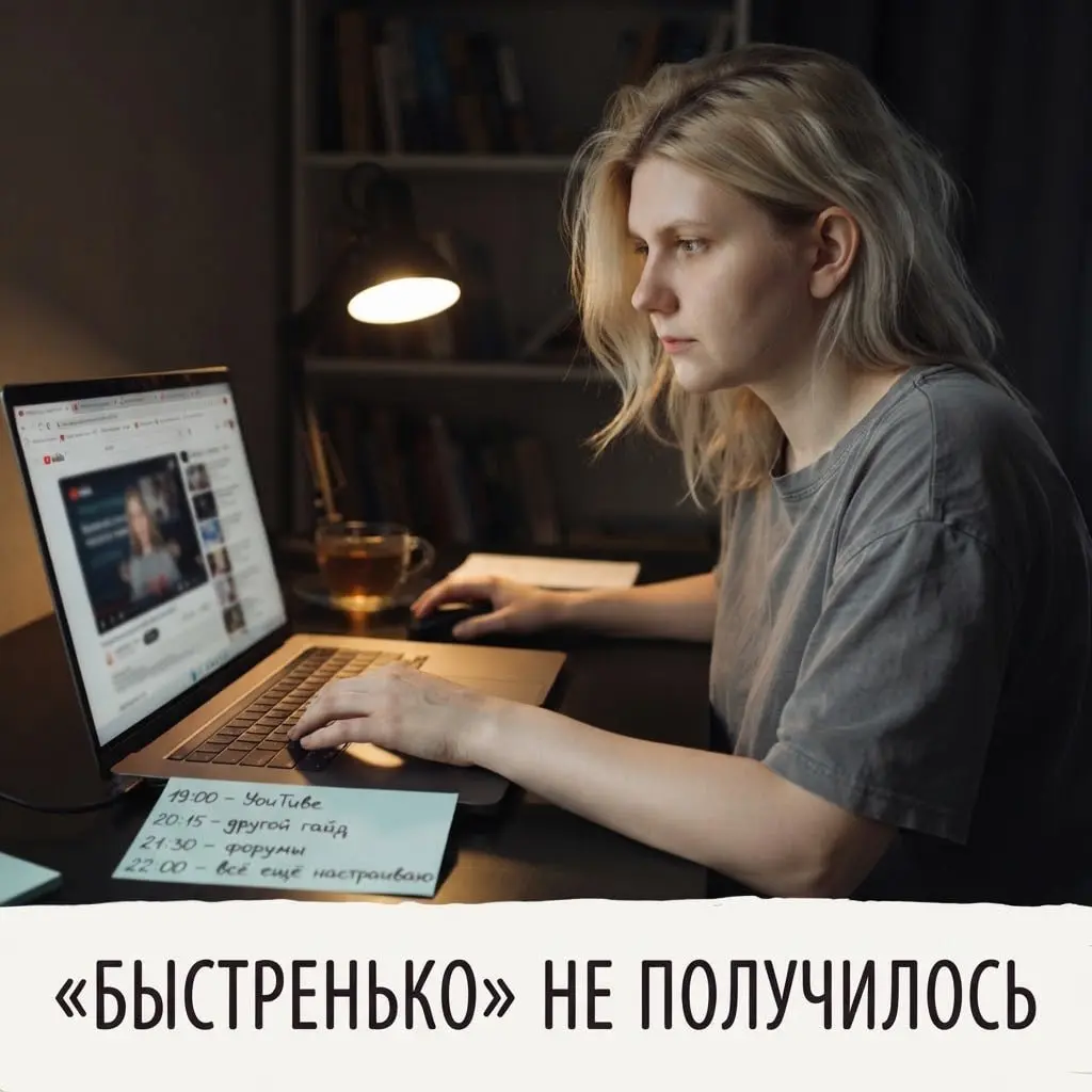 "Я сама быстро настрою". Хроника одного вечера, который растянулся на три
План:
"Смотрю один туториал - настраиваю бота - закрываю вопрос" | Сетка — социальная сеть от hh.ru