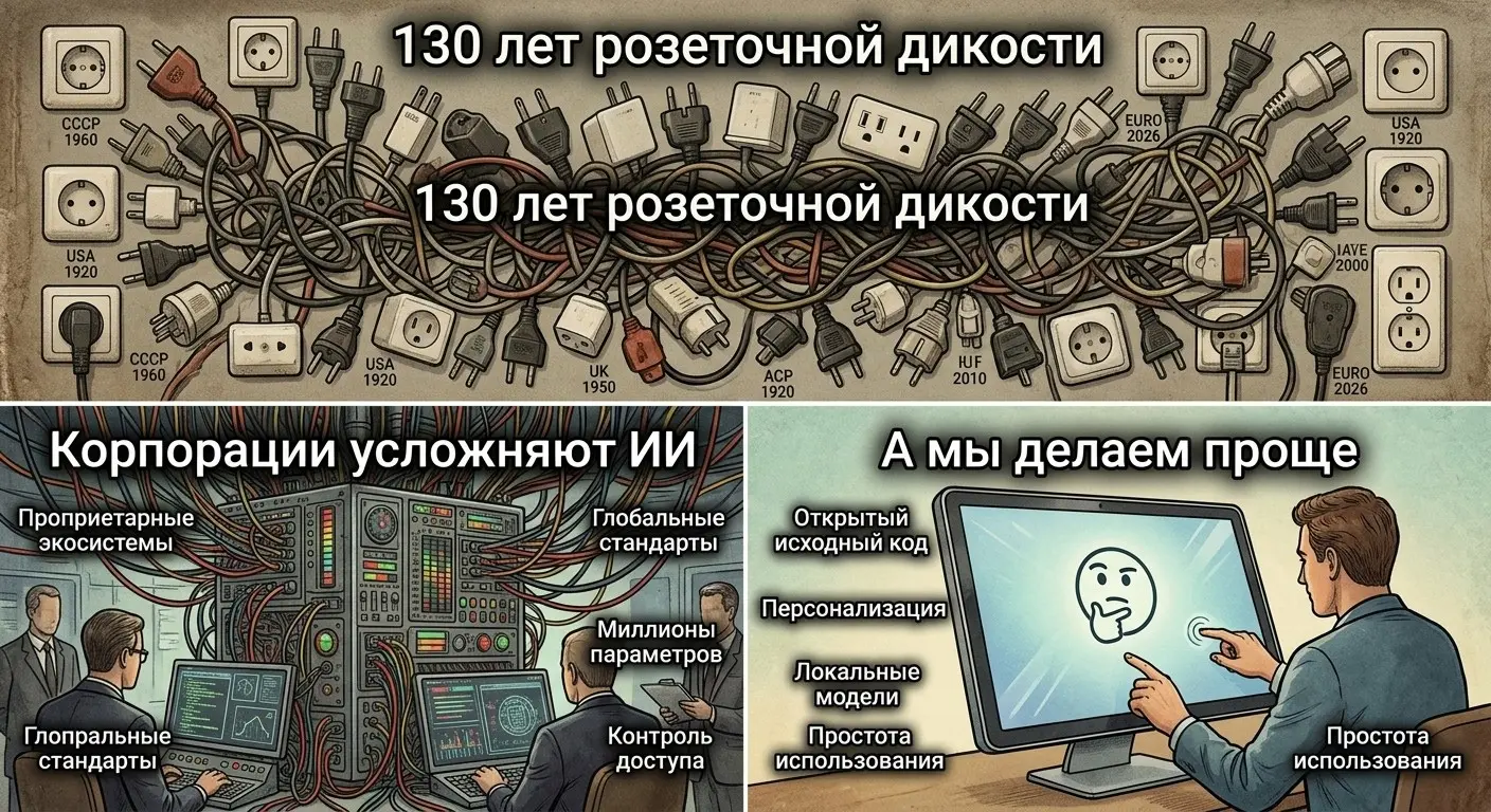 130 лет розеточной дикости: почему корпорации усложняют ИИ | Сетка — социальная сеть от hh.ru