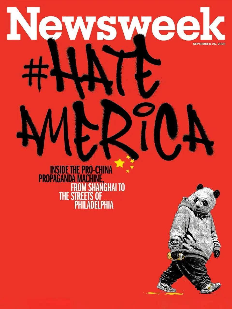 Newsweek, конечно, умеет в обложки. Новый выпуск посвящён распространению прокитайской пропаганды в США. Панда-граффитчик и заголовок «HATE AMERICA» | Сетка — социальная сеть от hh.ru