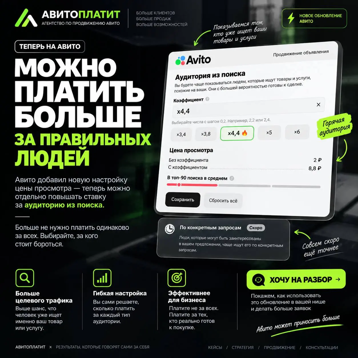 🔥 АВИТО СЕРЬЁЗНО МЕНЯЕТ ПРОДВИЖЕНИЕ
И вот это обновление мне действительно нравится
В настройке цены просмотра появился новый блок «Аудитории»
Теперь можно не просто назначить цену просмотра, а отдель... | Сетка — социальная сеть от hh.ru