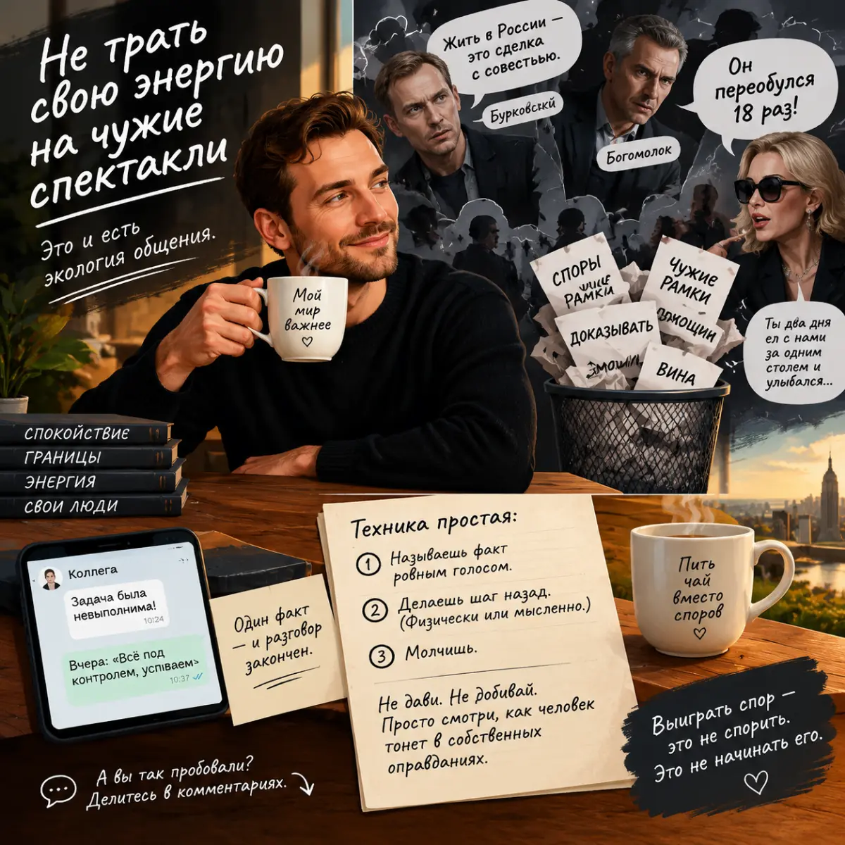 Друзья, сегодня будет разговор по душам.
Про то, как не тратить свою энергию на чужие спектакли | Сетка — социальная сеть от hh.ru