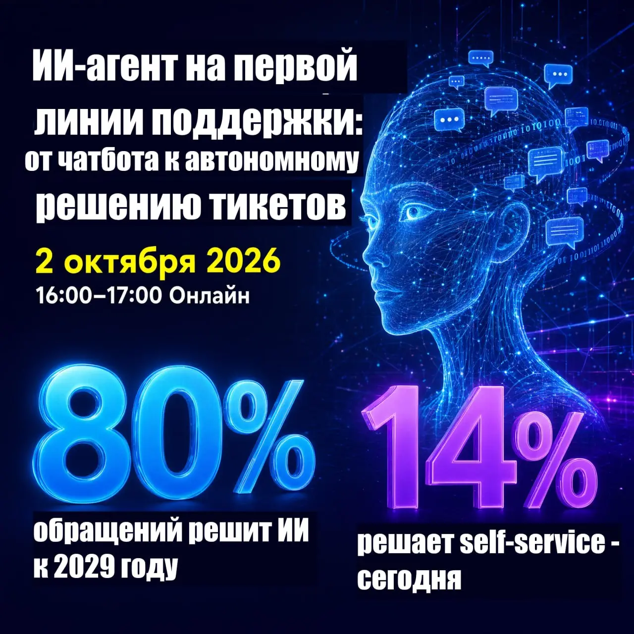 📺 ВЕБИНАР “ИИ-агент на первой линии поддержки: от чатбота к автономному решению тикетов”
📅 2 октября 2026
🕙 16:00–17:00 Онлайн
Для кого: ИТ-руководителей, руководителей service desk / техподдержки, ар... | Сетка — социальная сеть от hh.ru