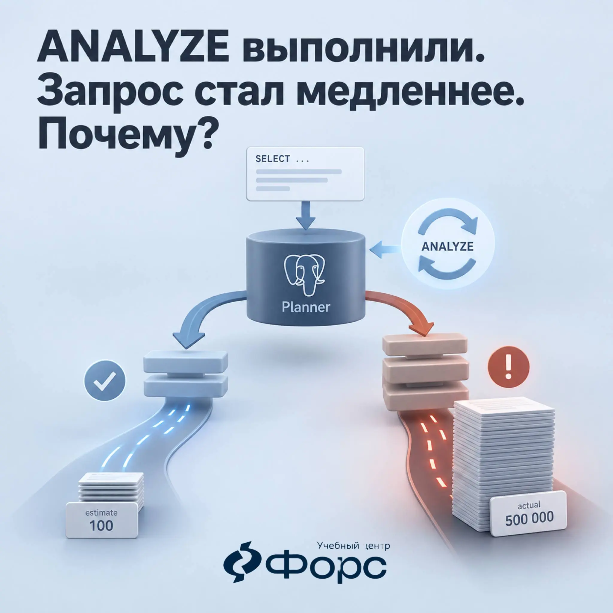 🛠️ ANALYZE выполнили. Запрос стал медленнее. Почему?
Сценарий:
SQL не менялся.
Запрос работал нормально.
После ANALYZE время выполнения выросло.
Первая мысль:
«Статистика сломалась» | Сетка — социальная сеть от hh.ru