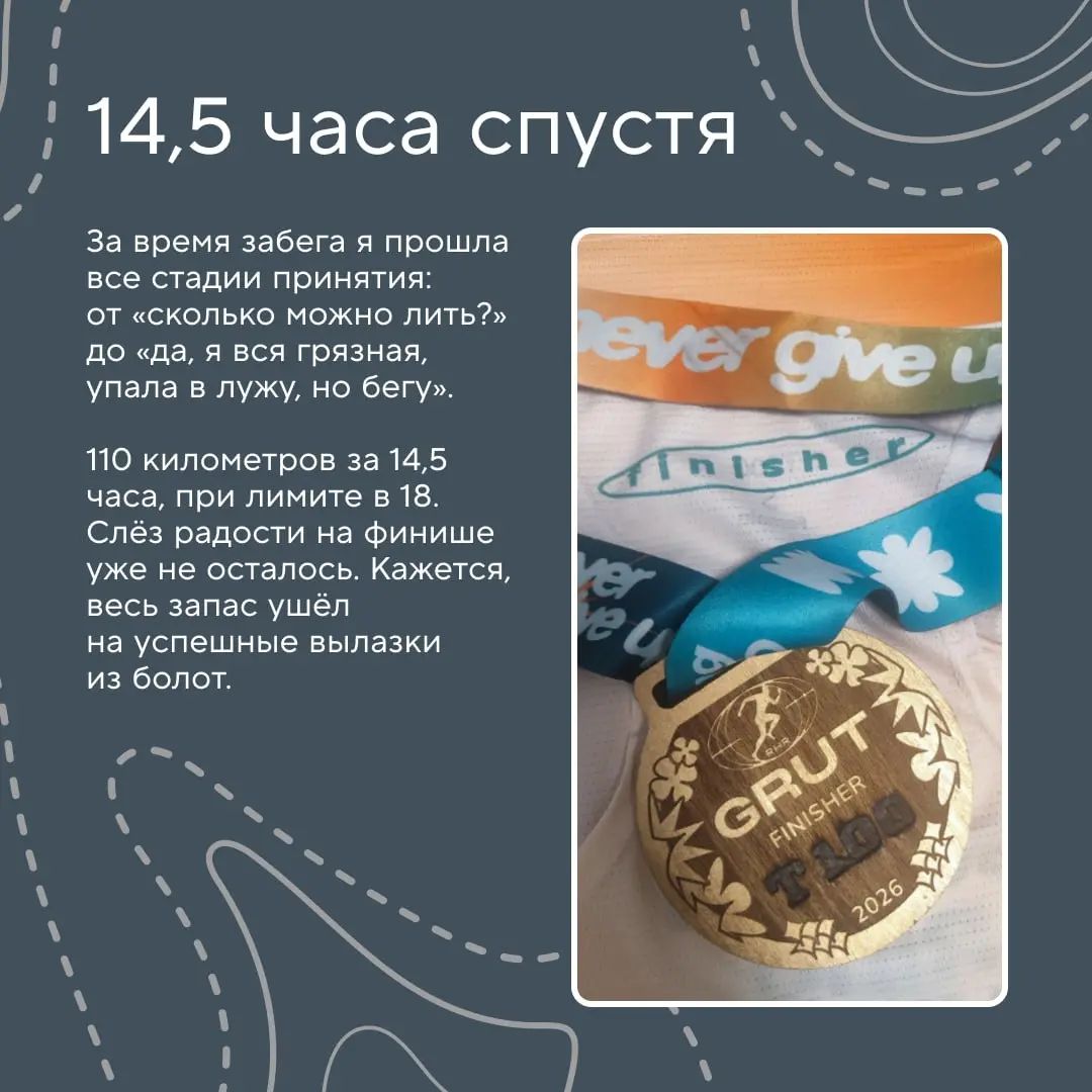 Зачем бежать 110 километров? 😳
Например, чтобы понять, как разбить большой путь на этапы, и убедиться, что настойчивость, управление ресурсами и командная поддержка одинаково важны и на сложной трассе... | Сетка — социальная сеть от hh.ru