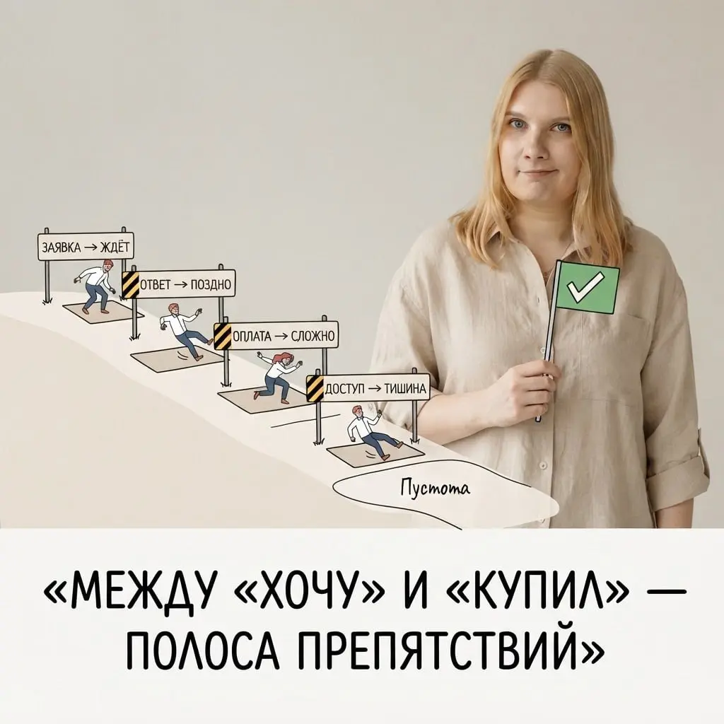 У вас не проблема с продажами. Проблема - в "техническом болоте" после "хочу"
Клиент написал: "Хочу подробнее" | Сетка — социальная сеть от hh.ru