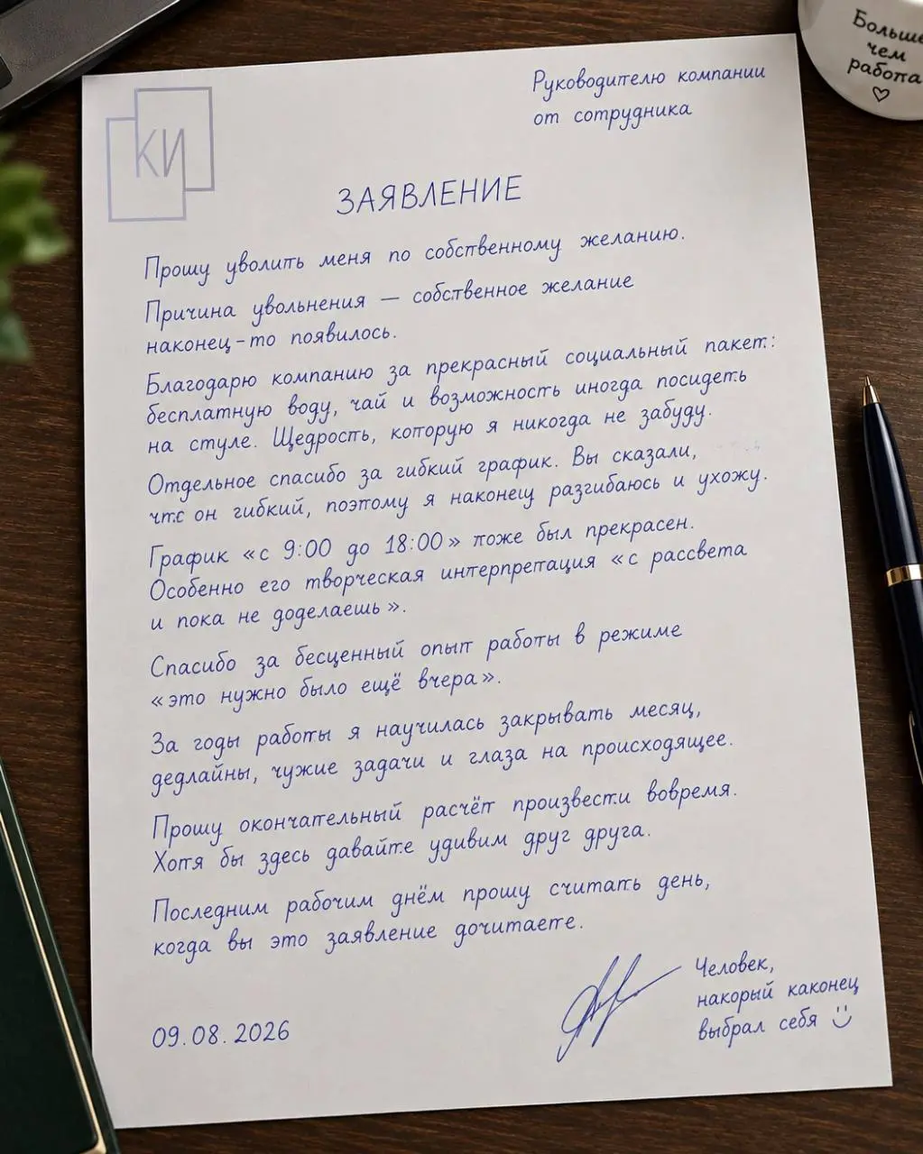 Нашли идеальный шаблон для тех, кто так и не решился высказать начальству все во время работы.
Коллеги, это знак. | Сетка — социальная сеть от hh.ru