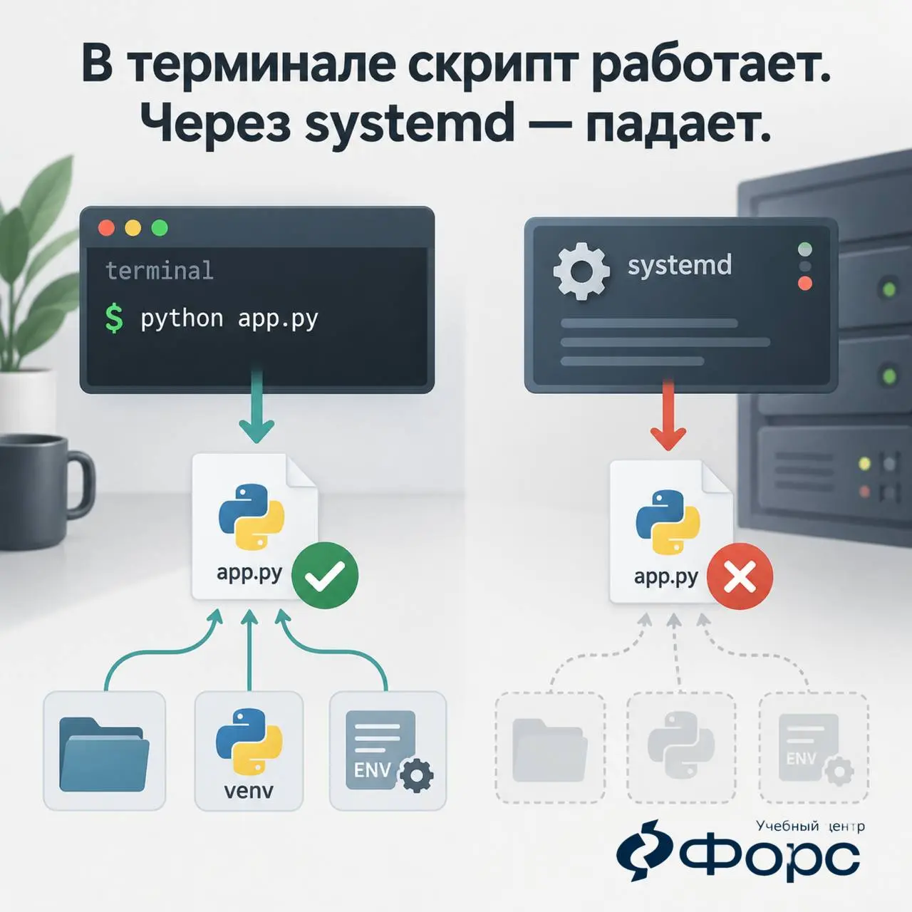 В терминале работает. Через systemd — падает.
Почему?
Потому что сервис может запускаться в другом окружении | Сетка — социальная сеть от hh.ru