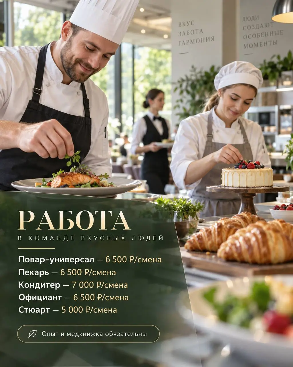 1️⃣ПОВАР-УНИВЕРСАЛ,
2️⃣ПЕКАРЬ,
3️⃣КОНДИТЕР,
4️⃣ОФИЦИАНТ,
5️⃣СТЮАРТ
Оздоровительный комплекс «Десна»
• Москва, пос. Воскресенское, м. Теплый стан, Калужское ш | Сетка — социальная сеть от hh.ru