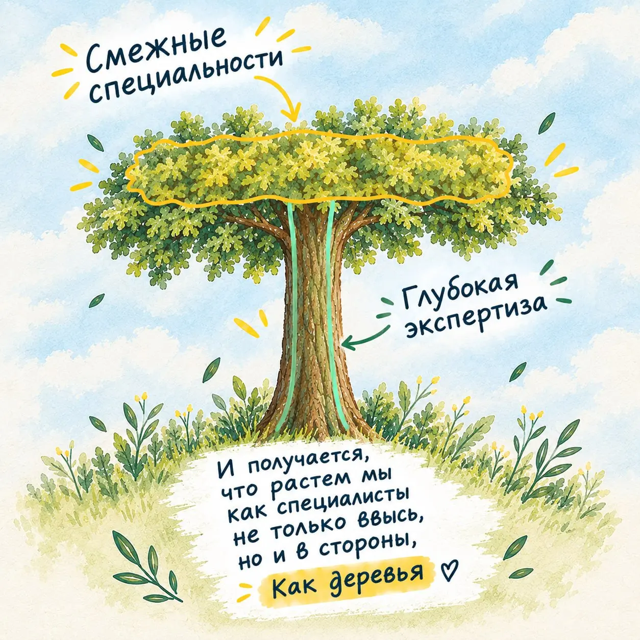 Пора быть в форме, T-форме!
Есть карьерная ловушка, в которую попадают почти все.
Вы выбираете нишу, копаете в глубину, становитесь экспертом. Логично же | Сетка — социальная сеть от hh.ru