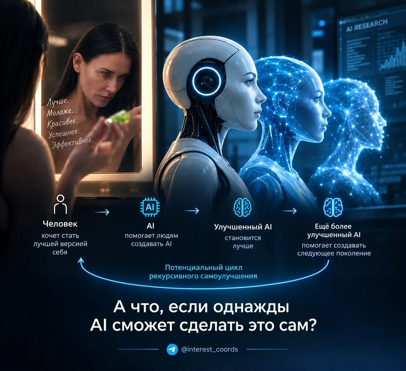 Читал одну новость и в голове всплыл фильм "Субстанция". В нем есть довольно простая идея: человек пытается стать лучшей версией себя. Моложе. Красивее. Успешнее. Эффективнее.. | Сетка — социальная сеть от hh.ru