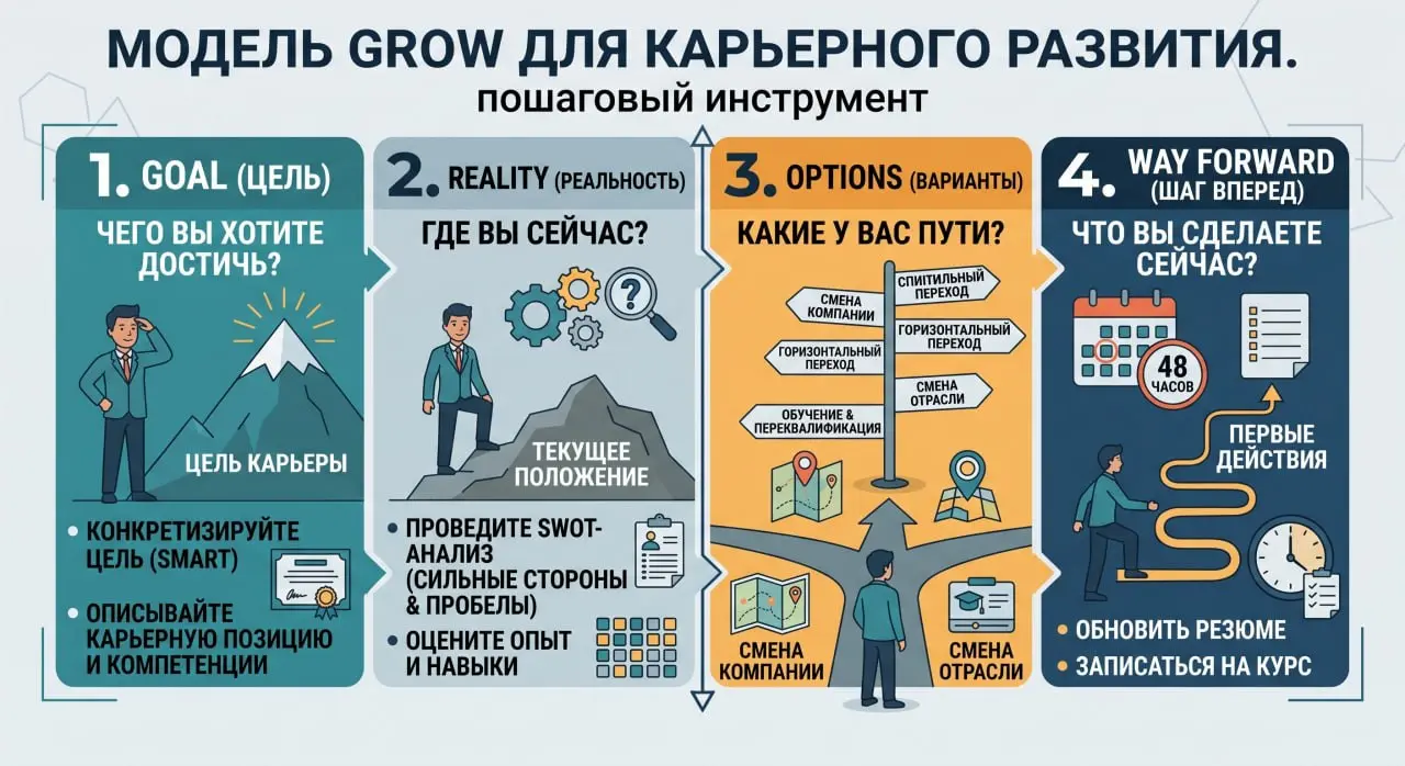 Как использовать smart и swot чтобы построить карьерную траекторию? Вот вам пошаговый инструмент с моделью GROW которая поможет это сделать.
#цели #grow #карьернаятраектория | Сетка — социальная сеть от hh.ru