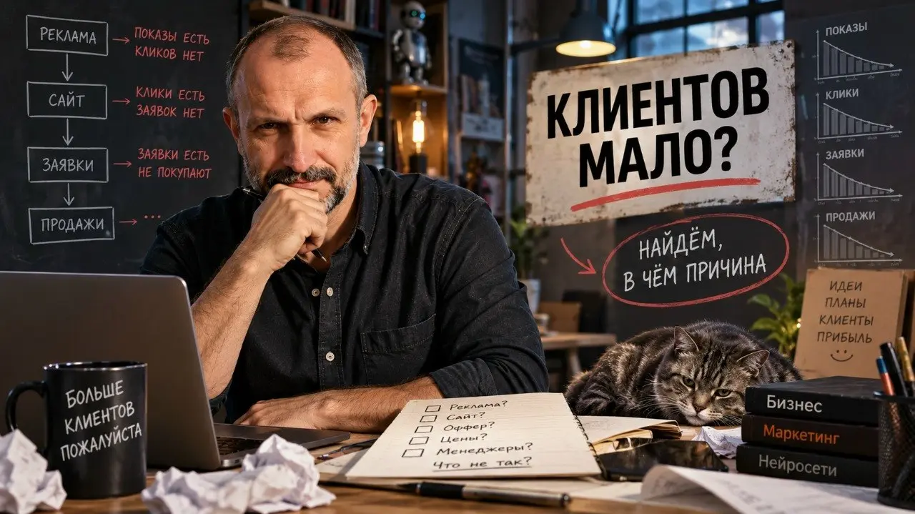 Почему клиентов мало. И почему «давайте больше рекламы» часто делает только хуже
У бизнеса мало клиентов.
Обычно дальше начинается суета. Надо увеличить бюджет в Директе. Срочно переделать сайт | Сетка — социальная сеть от hh.ru