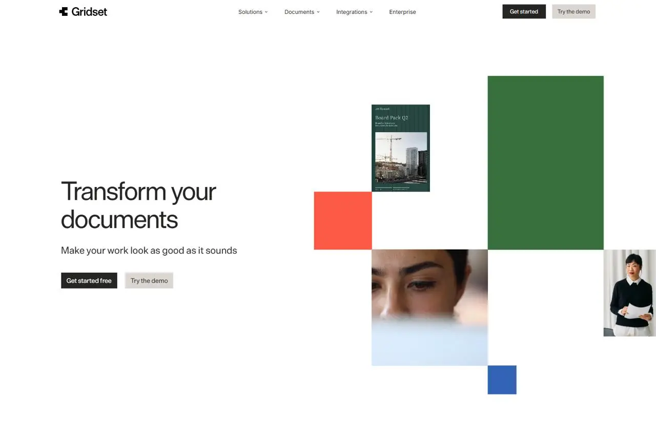 Gridset. Эффектный продуктовый сайт сервиса, который превращает текст из Notion или Google Docs в презентации. Много хороших аккуратных анимаций и быстрый отклик | Сетка — социальная сеть от hh.ru