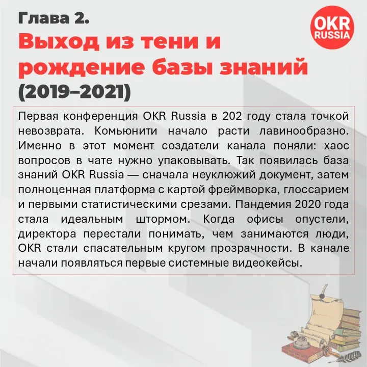 История OKR-сообщества в России: барьеры, фреймворк, результат
Шесть лет назад аббревиатура OKR в российском бизнесе означала что угодно, кроме Objectives and Key Results | Сетка — социальная сеть от hh.ru