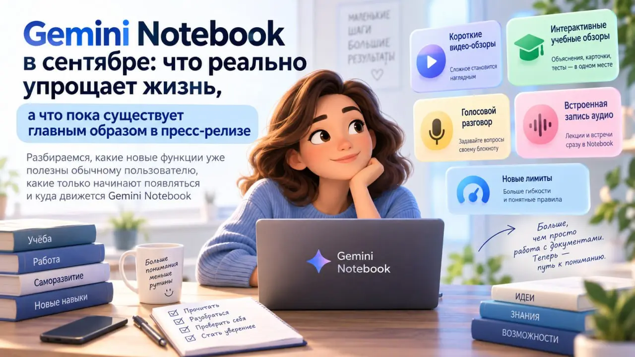 🦄 Gemini Notebook снова обновился, но самое интересное здесь не новые кнопки
🤖 Google постепенно превращает его из «умной папки с документами» в инструмент для обучения: он уже умеет делать короткие в... | Сетка — социальная сеть от hh.ru