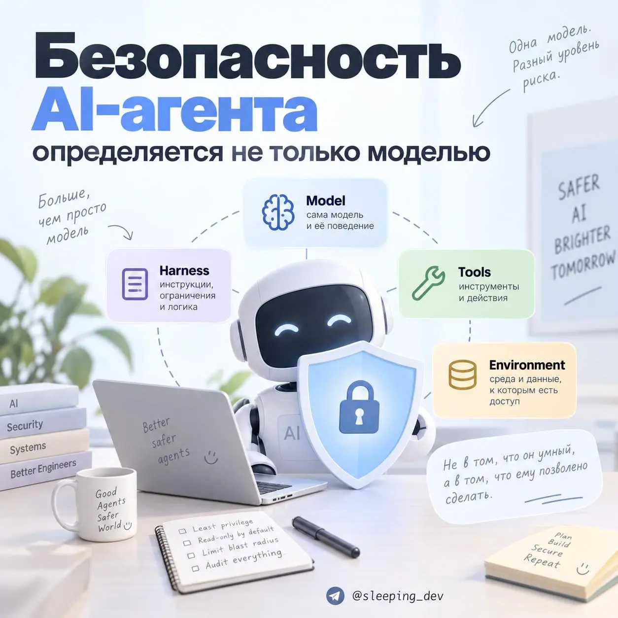 Безопасность AI-агента определяется не только моделью
Когда обсуждают безопасность AI-агентов, вопрос обычно звучит так:
«Можно ли доверять Claude, GPT или Gemini?»
Но модель — лишь один компонент сис... | Сетка — социальная сеть от hh.ru