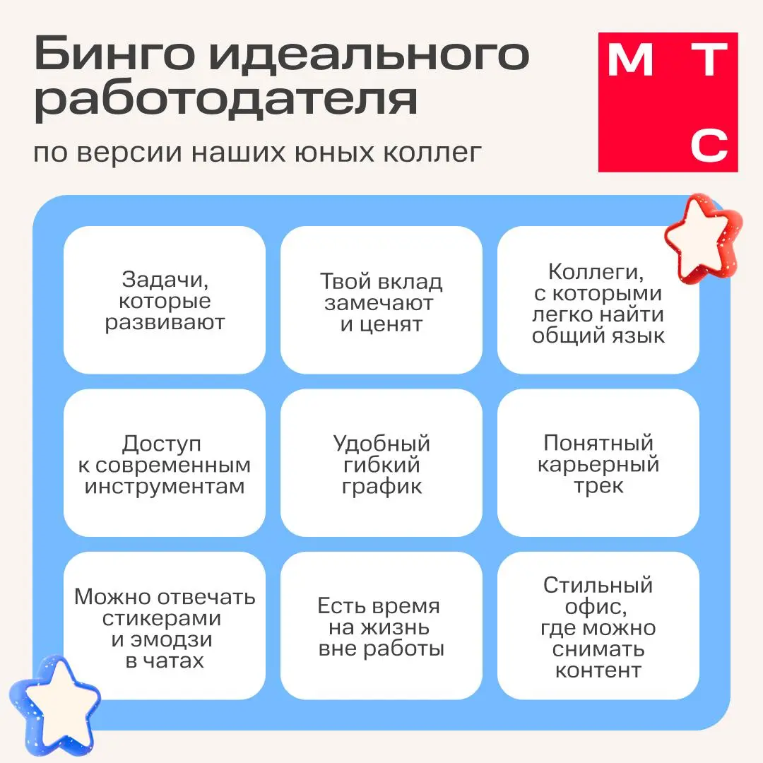 Задачи, которые развивают, поддержка команды и возможности для роста — что выберешь ты? 👀
У каждого свой набор критериев при выборе места работы | Сетка — социальная сеть от hh.ru