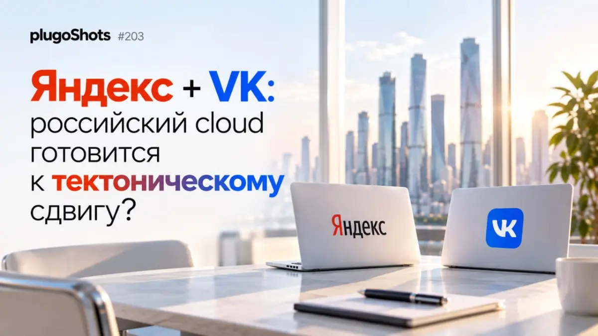 ⚡️ чт · 24 сент · 09:09 · #plugoShots 203 — следим за облаками
🌎 + 💙
Яндекс + VK:
у российского облака готовится тектонический сдвиг?
Яндекс и VK уже больше двух месяцев обсуждают общий бизнес вокруг ... | Сетка — социальная сеть от hh.ru