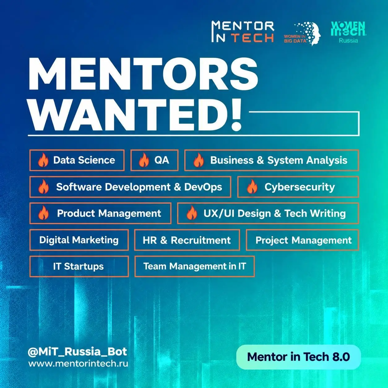⏳ Уже завтра закрываем приём заявок в Mentor in Tech 8.0!
У вас осталось чуть больше суток — успейте подать заявку.
👉 Заявки принимаем через ТГ-бота, туда же можно задать любые вопросы | Сетка — социальная сеть от hh.ru