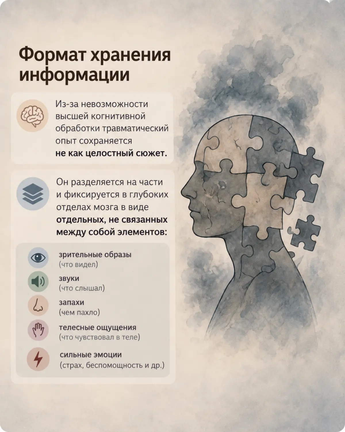 На сессиях мне часто задают вопросы: как работает метод? почему событие не забывается? почему я давно сделал выводы, всё понимаю, а вести себя иначе не могу? что происходит с мозгом?
И человек хочет и... | Сетка — социальная сеть от hh.ru