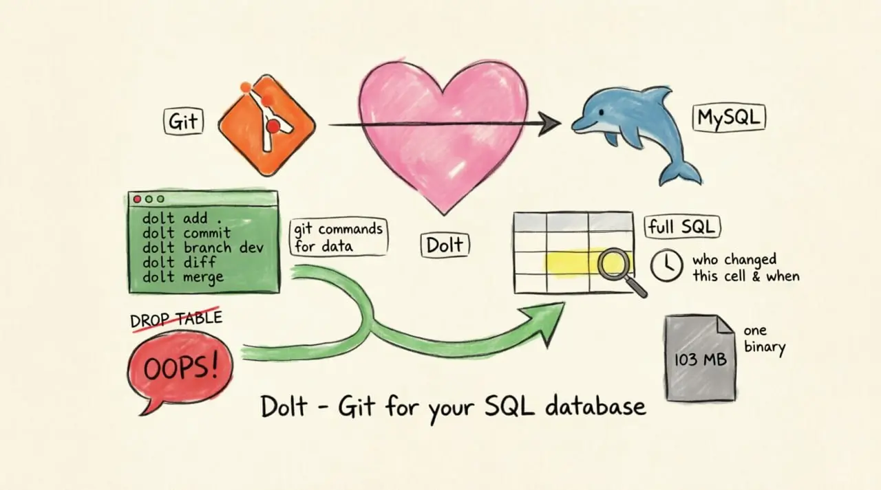 https://github.com/dolthub/dolt
Современная реляционная база данных SQL, которая поддерживает контроль версий в стиле Git | Сетка — социальная сеть от hh.ru