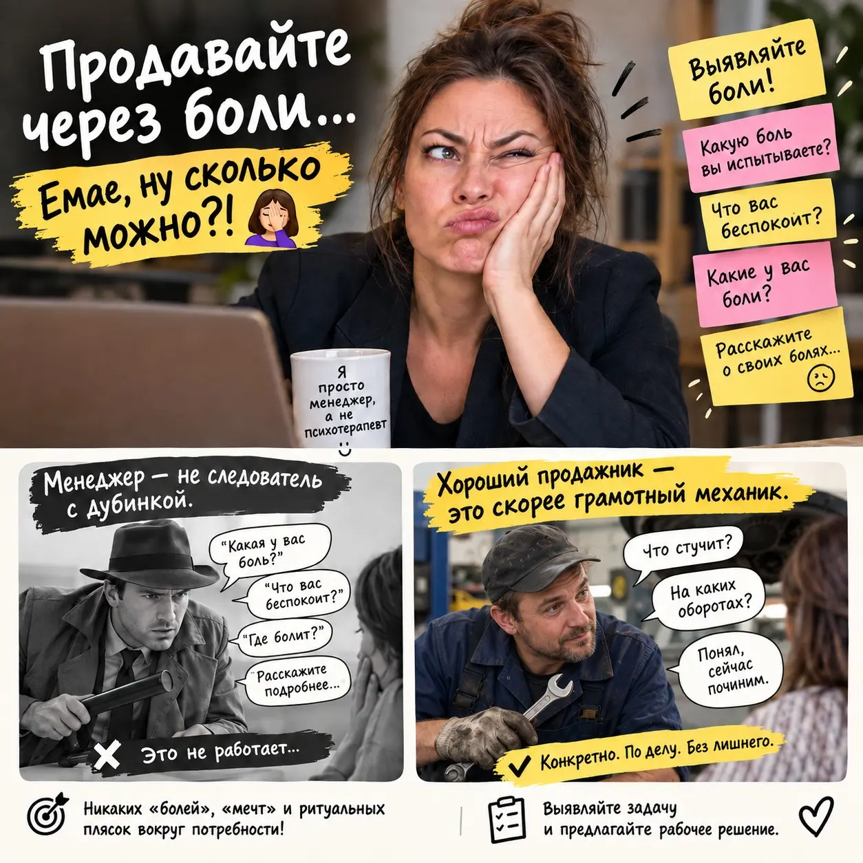 Продавайте через боли... Емае, ну сколько можно?! 🤦‍♀️ | Сетка — социальная сеть от hh.ru
