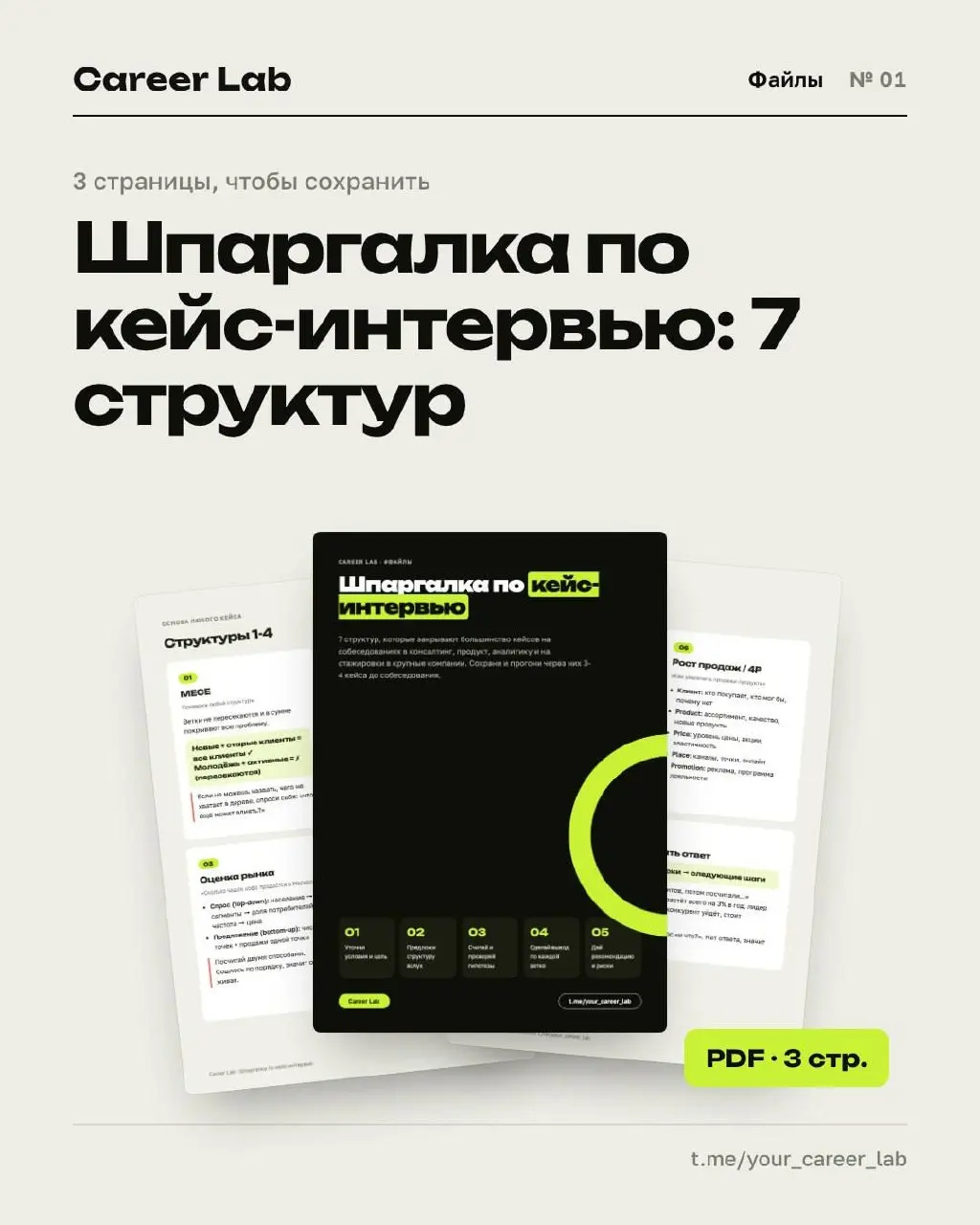 Шпаргалка по кейс-интервью: 7 структур в одном файле
Собрали всё, что нужно для кейсов на собеседованиях в консалтинг, продукт и аналитику
Три страницы, без воды:
🤩 MECE и как проверить свою структуру... | Сетка — социальная сеть от hh.ru