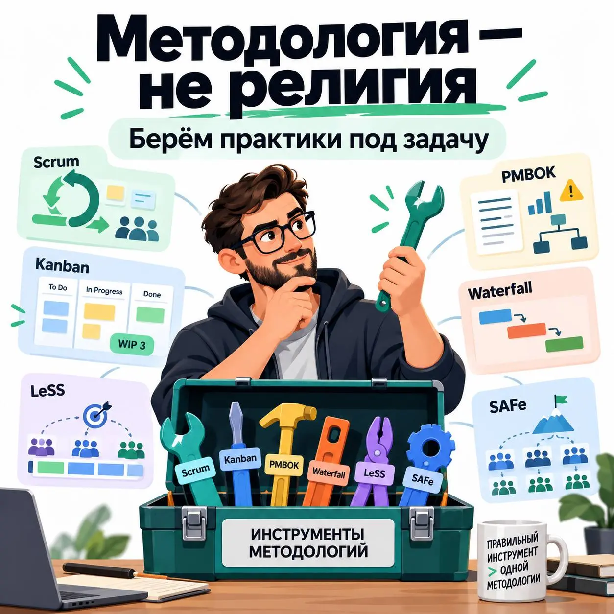 Мы не работаем по Scrum
И по Kanban тоже.
Хотя используем и то, и другое | Сетка — социальная сеть от hh.ru