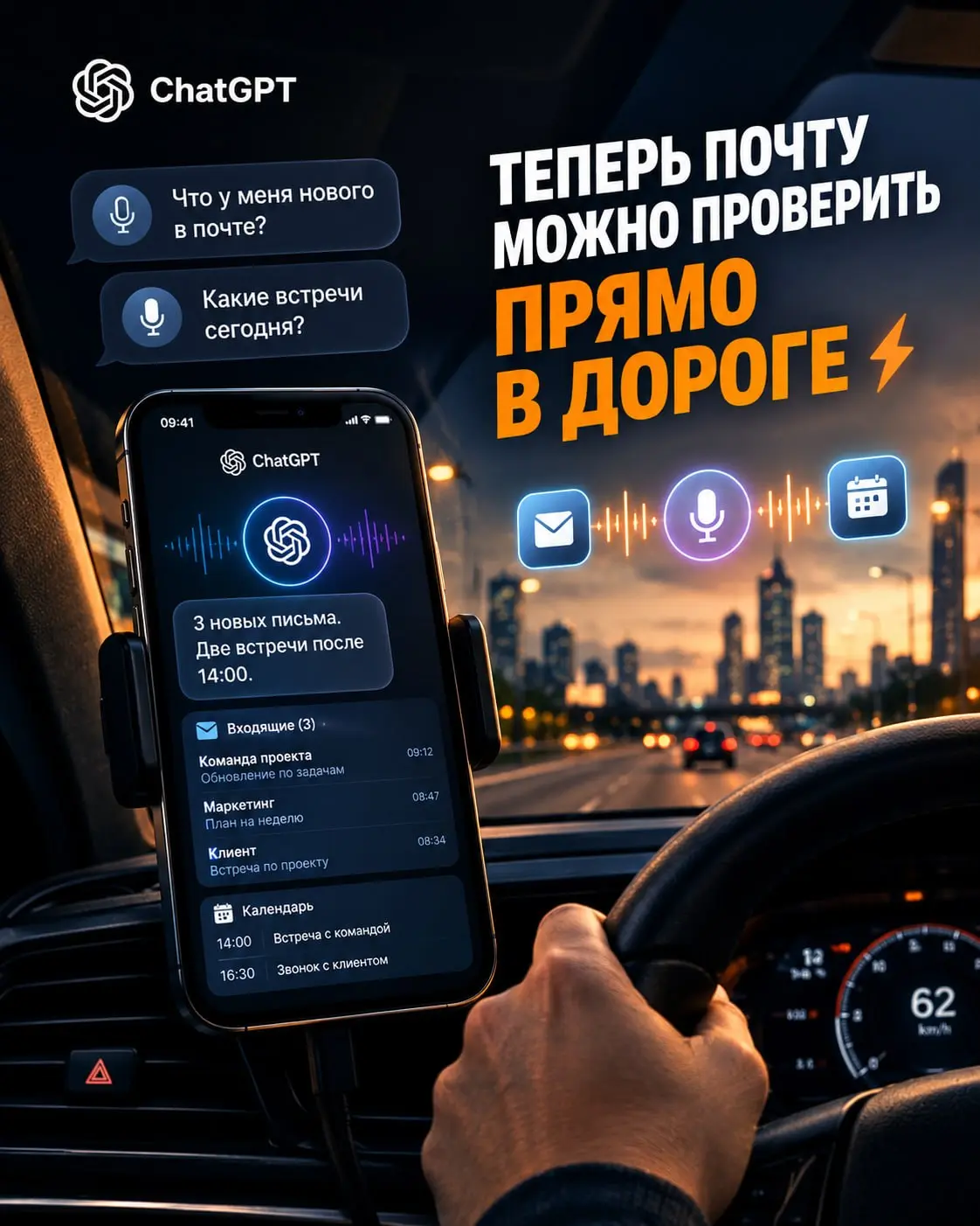 ChatGPT научился разбирать почту и календарь голосом: теперь входящие можно проверить прямо в дороге ⚡️
OpenAI обновили голосовой режим ChatGPT:
1️⃣ Подключились плагины для почты, календаря и Slack | Сетка — социальная сеть от hh.ru