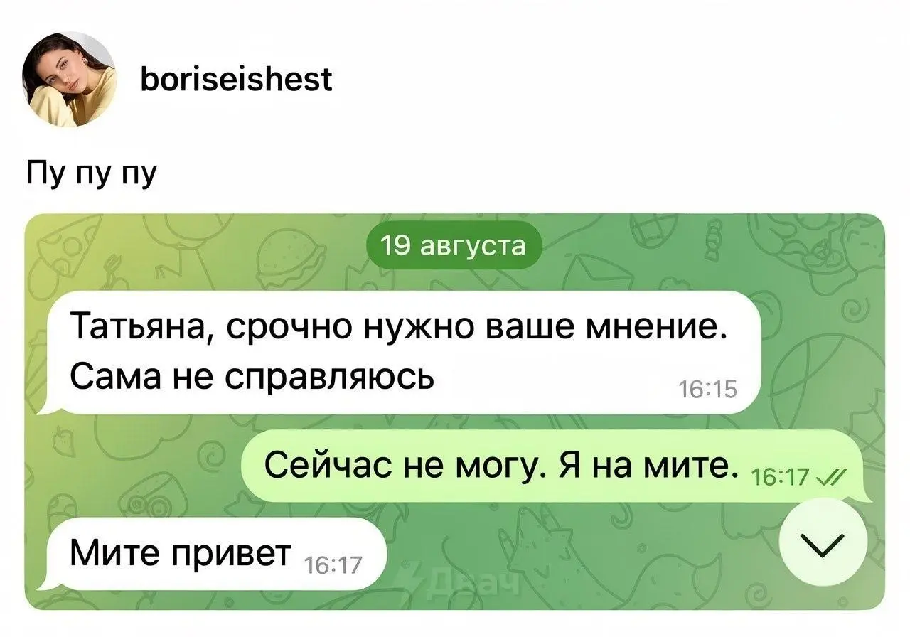 Все мы с вами на митях по 10 раз на дню, не надо осуждать Татьяну | Сетка — социальная сеть от hh.ru